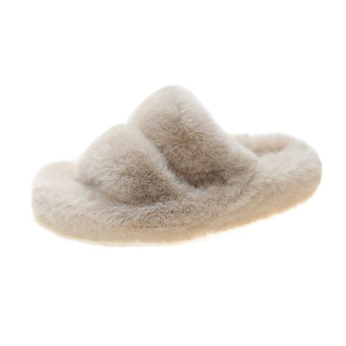 Indoor Women Fur Slippers Fluffy Soft Furry Slides Thick Flats Heel