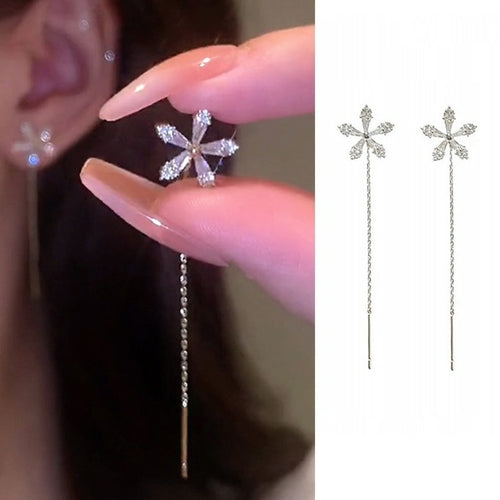 S925 Silver Needle Star Line Earring For Women Tassel Drop