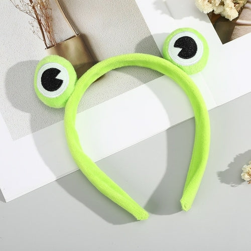 Kawaii Green Plush Frog Hairbands Women Face Washing Shower Sports