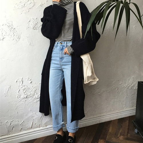 Long Sweater Cardigan Women Korean Loose