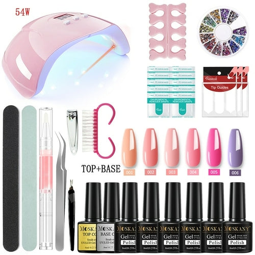 Nail Gel Kit Professional Nail Set With 120W/54W UV Nail Lamp And Nail