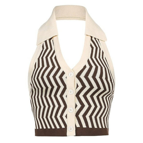 Summer Women Halter Vest Y2k Striped Knitted Vest Slim Fit