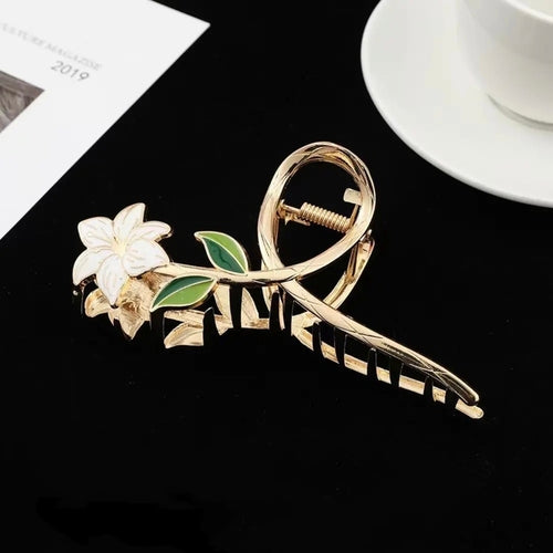 Women Metal Hair Claw Elegant Gold Flowers Hair Clips Barrette