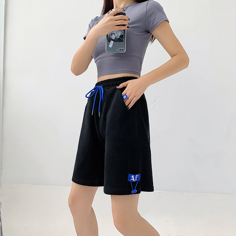 Sports shorts female summer loose casual straight wide leg five pants Hong Kong flavor inside the pants high waist