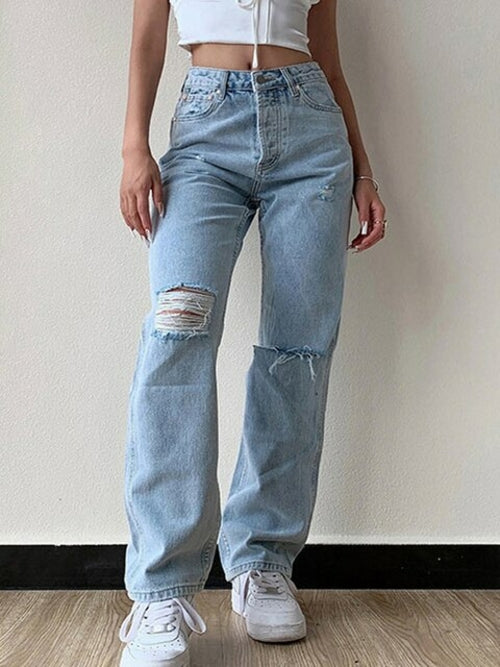 Pants Female Women's Ripped Hole Baggy Jeans Boyfriend Y2k High Waist