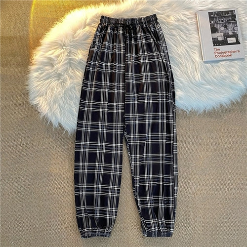 Pants Women New Bunch Of Feet Fashion Plus Size Black Plaid Summer