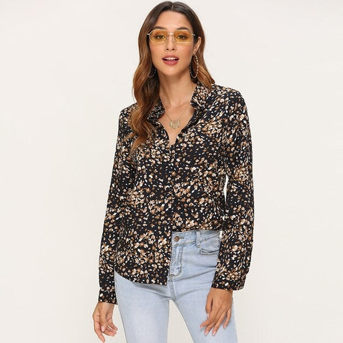 Printed Blouse Women Leisure Turn down Collar