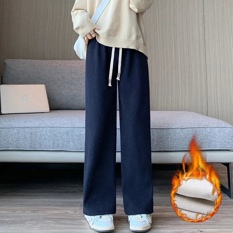 Women Long Pants Autumn Winter Women Elastic Waist Stright Long Wide leg pants 2023 Casual Female Long Pants Trousers