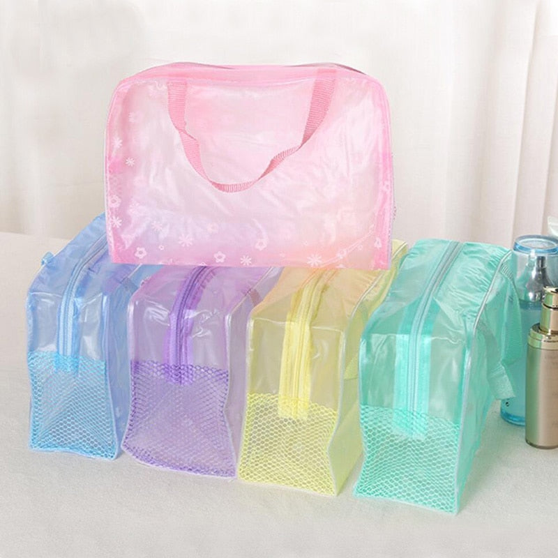 1 Pc PVC Transparent Cosmetic Bag Clear Makeup Bag for Women Girl Waterproof Zipper Beauty Case Travel Toiletry Bags Handbag