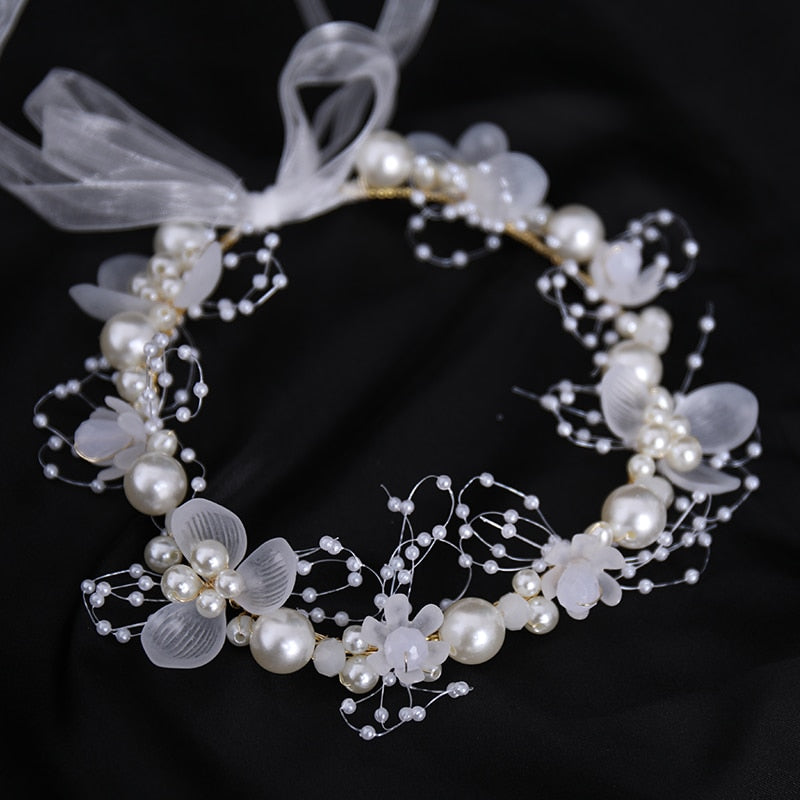 Elegant Girls Bridal Headband Imitated Pearl Hair Headdress Flower Wreath Bride Garland Head Hoop Wedding Headbands Hair Jewelry