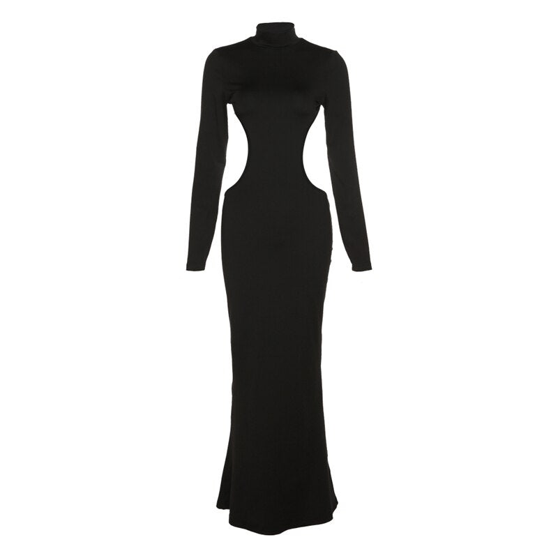 Autumn Solid Elegant Turtleneck Maxi Dress Women Sexy Body-shaping Backless Slim Mermaid Robe party wear Female Vestido