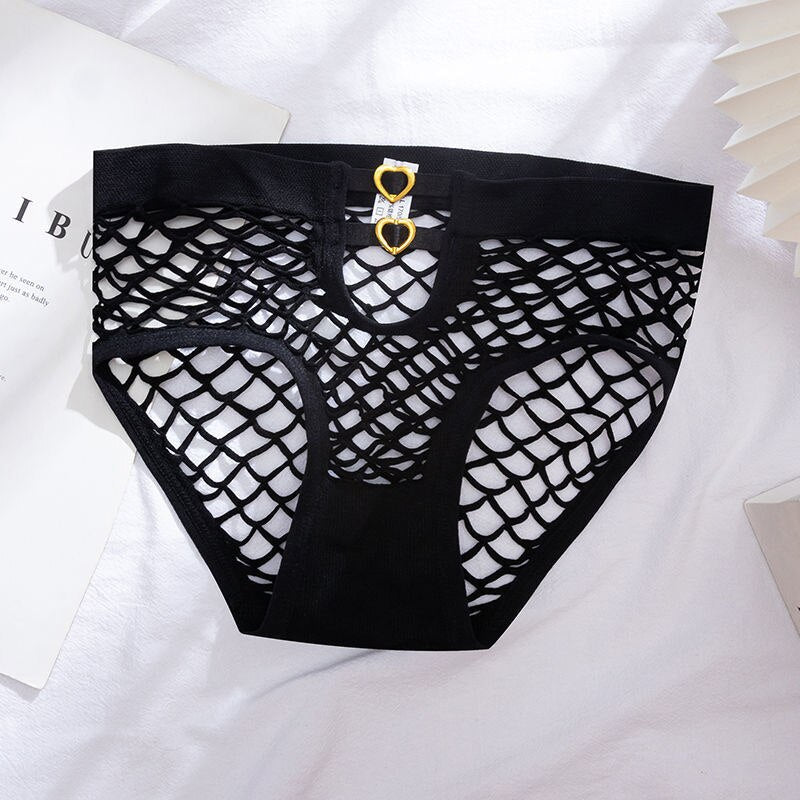 1-2 Pcs Hollow Big Mesh Briefs Women Sexy Fishnet Nylon Underwear Mid-waist Ladies Breathable Panties