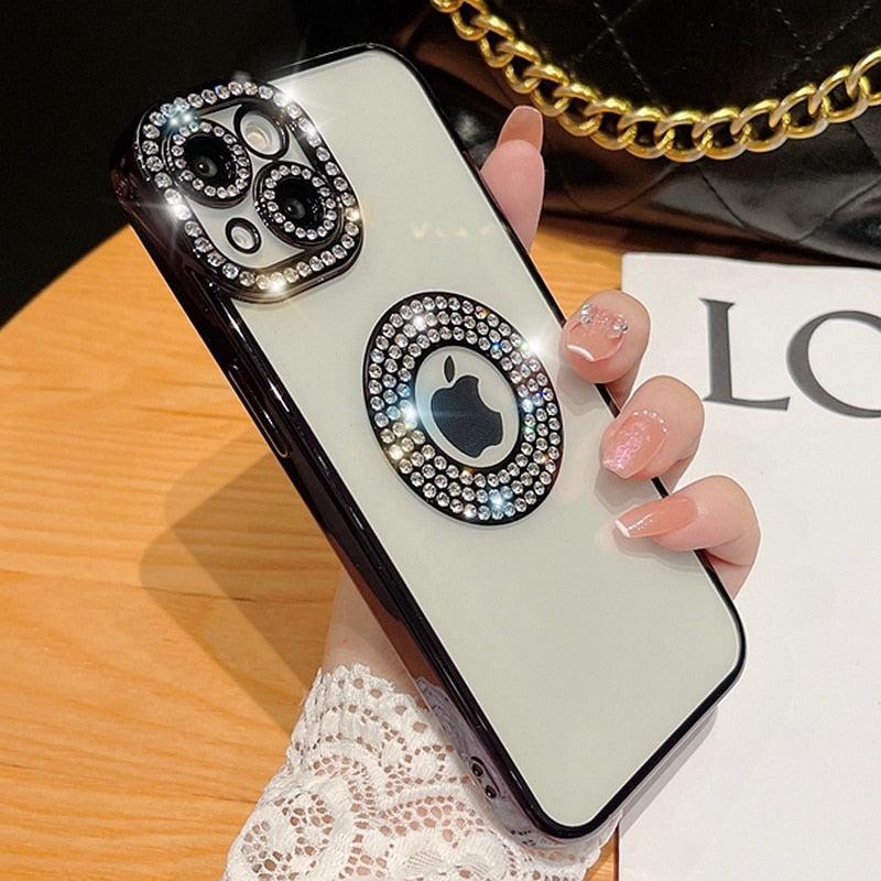 Luxury Electroplated Transparent Phone Case For iPhone 11 12 13 14 Pro Max Plus Hollow Out Glitter Bumper Soft Rhinestone Cover