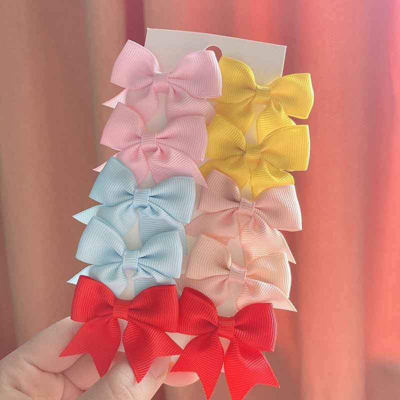 10PCS/SET  Ribbon MiNi Hair Bows with Clip for Girls Hairpins Boutique Barrettes Headwear Cute Kids Hair Accessories