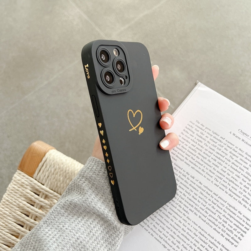 Soft Love Heart Phone Case For iPhone 11 12 13 14 Pro Max XS Max X XR 7 8 Plus SE 2020 Shockproof Bumper Silicone Back Cover