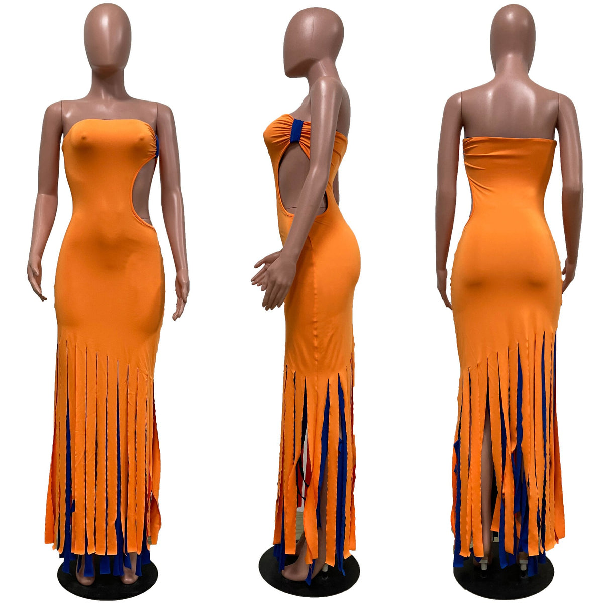 Wrap Chest Maxi Dress Women Sexy Fringed Dress One Side Waist Cutout Body-Shaping Femal Streetwear Dresses Vestido