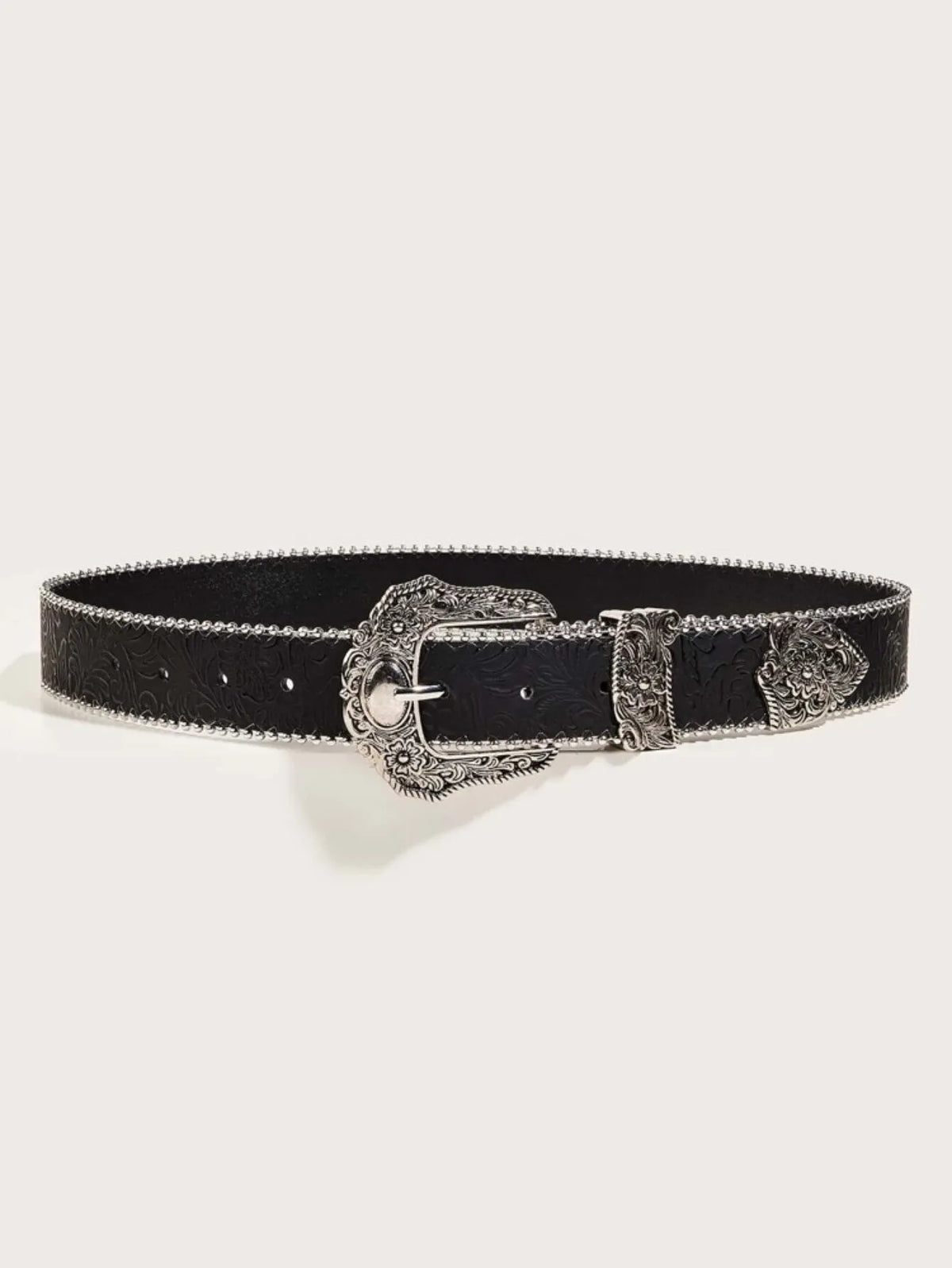 Western PU Leather Belt Western Cowboy Women Cowgirl Unisex Waist Belt with Metal Engraved Buckle