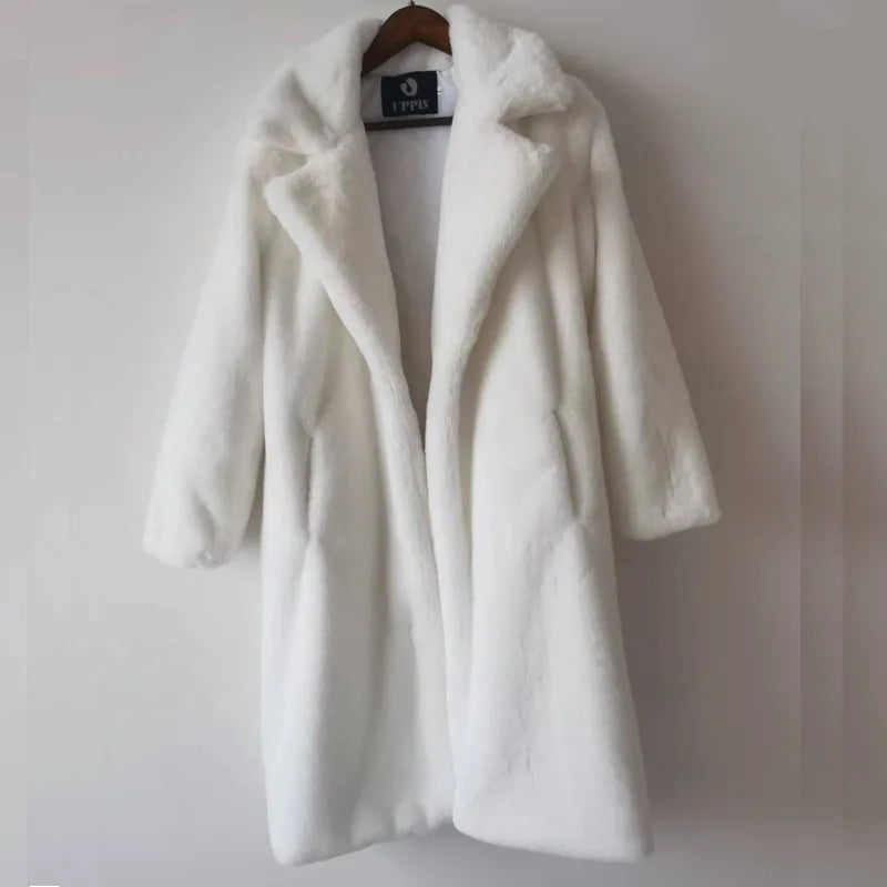 Winter Women High Quality Faux Rabbit Fur Coat Luxury Long Fur Coat Loose Lapel OverCoat Thick Warm Plus Size Female Plush Coats