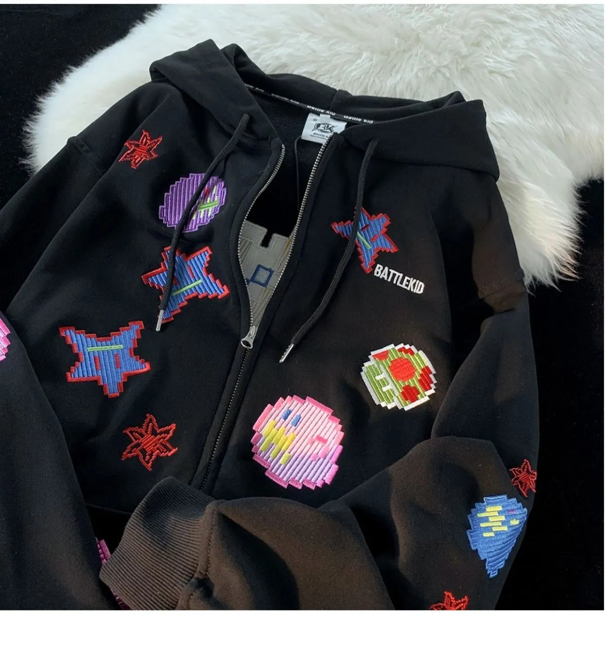 SABINAX Woman Coat Zip Up Hooded Cartoon High-street Sweater Spring Winter Cardigan Japanese Fashion Print Jacket Women Clothing