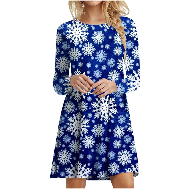 Winter Christmas Party Women Dresses For 2023 Autumn Casual Christmas Crutch Pattern Print Mini Dress Oversized Woman Dress Gift