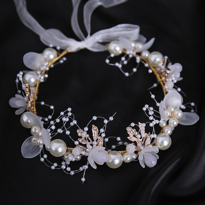 Pearl Flower Headband Bridal headdress Wedding Crown Fashion The wreath bracelet Band Tiaras Crystal Headpiece Hair Jewelrys