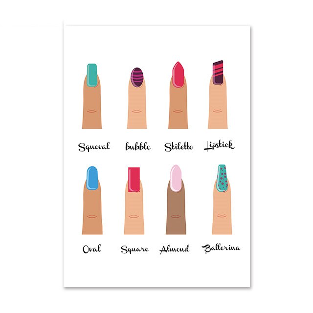 Fashion Nail Shapes Canvas Painting Makeup Wall Art Manicure Store Posters and Prints Beauty Salon Decor Girl Room Decoration