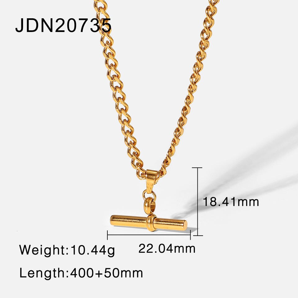 New 18K Figaro Cuban Chain T-bar Pendant Necklace Stainless Steel T-bar Pendant Necklace For Women