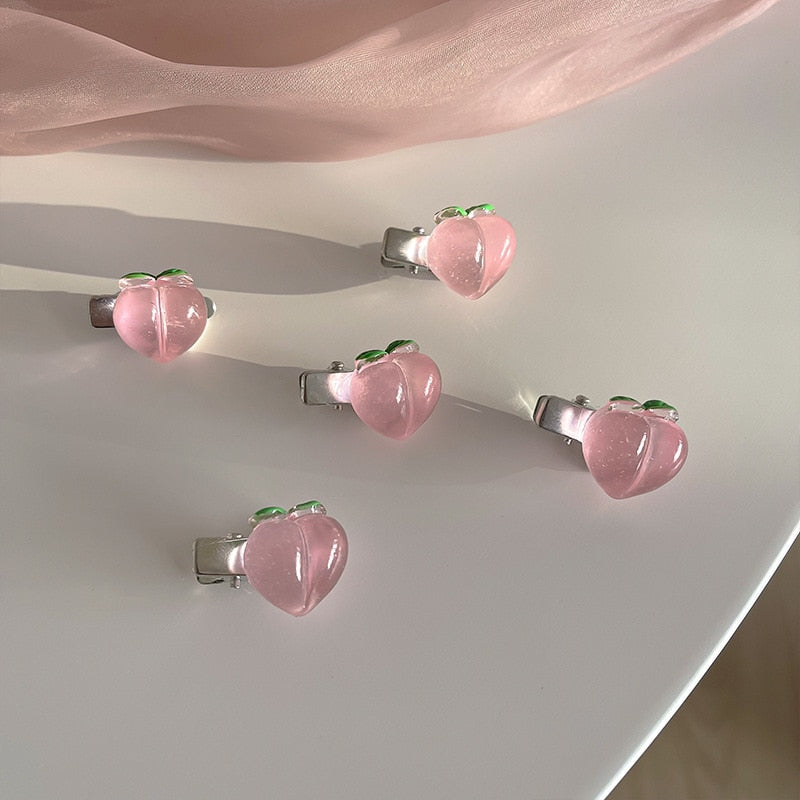 Small Bow Hairpins Cute peach rose headwear hair accessories Girl side bangs clip sweet Hair Clips headdress Jewelry