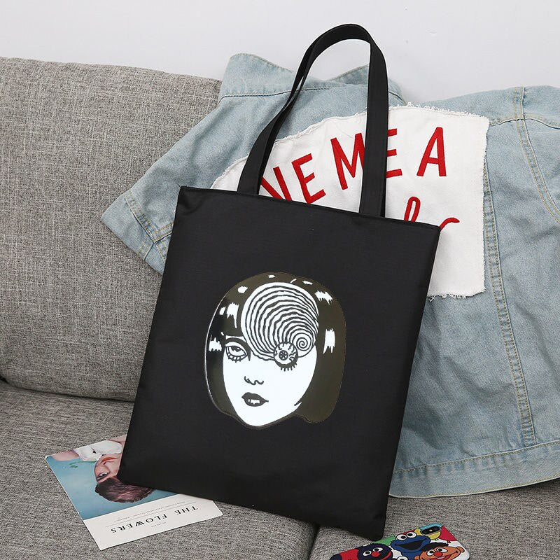 Junji Ito Japanese Anime Manga Reusable Shopping Bag Women Canvas Tote Bags Printing Eco Bag Shopper Shoulder Bags