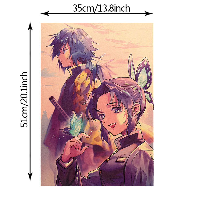 Hot Anime Posters Ghost Slayer Home Decor Painting Kochou Shinobu Retro Kraft Poster Glueless Comic Wall Sticker No Frame