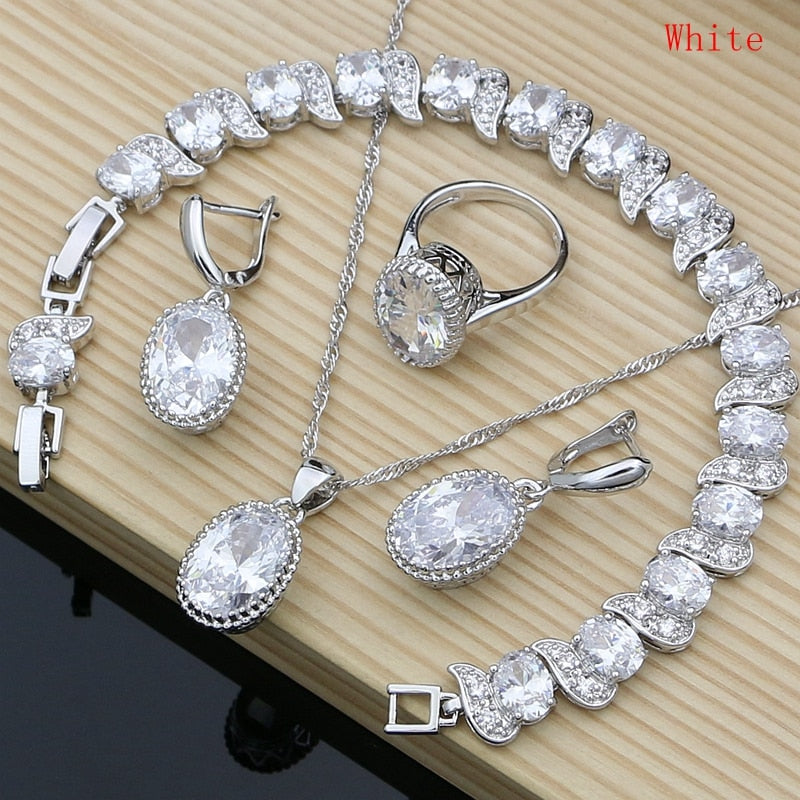 Silver 925 Bridal Jewelry Champagne Zircon Jewelry Sets For Women Earrings/Pendant/Necklace/Rings/Bracelet