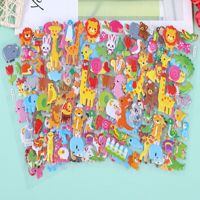 6Pcs Set Random Animal Sticker 3D Children Kids Cute Cartoon Repeatable Stickers