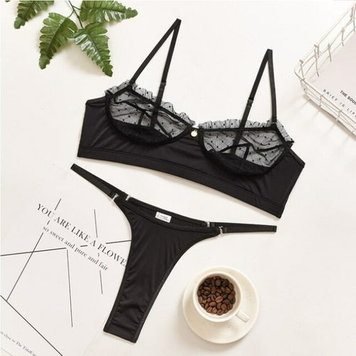 Set reggiseno di pizzo Lingerie Sexy intimo trasparente Set di