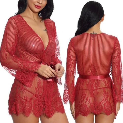 Sexy Women Lingerie Lace Night Dress Sleepwear Nightgown Bandage Deep