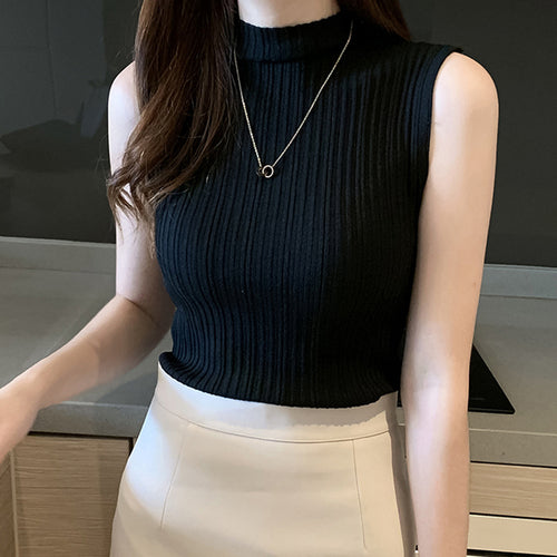 Solid Slim Thin Sleeveless Knit Sweater