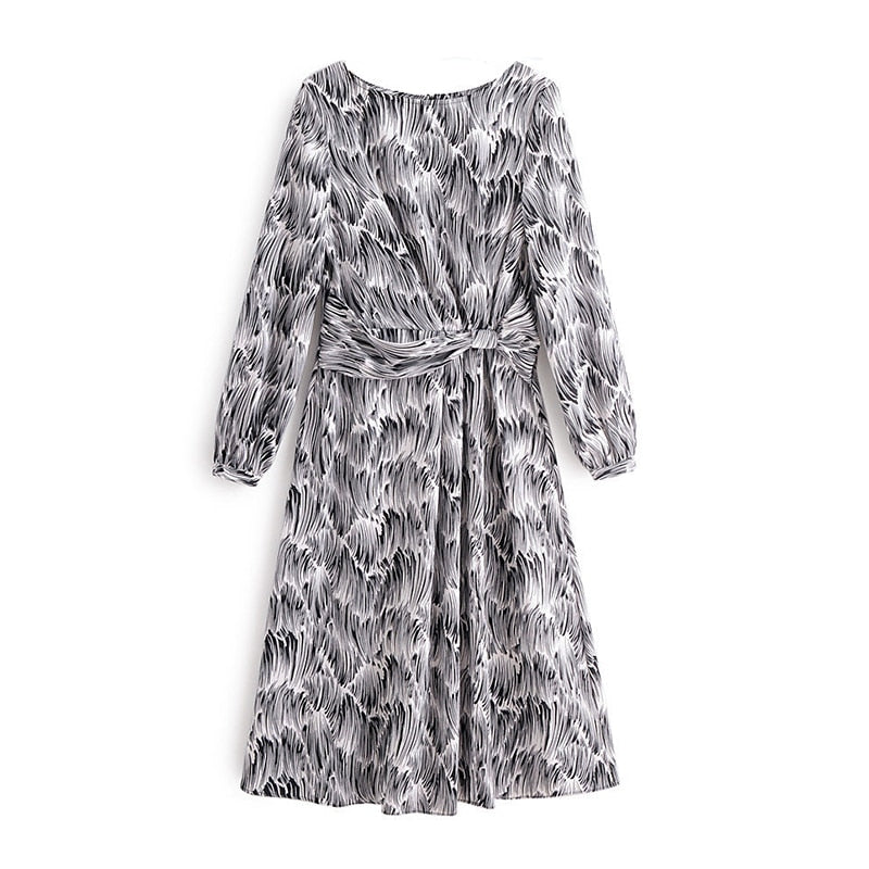 Stylish Zebra Print Midi Dress Women O