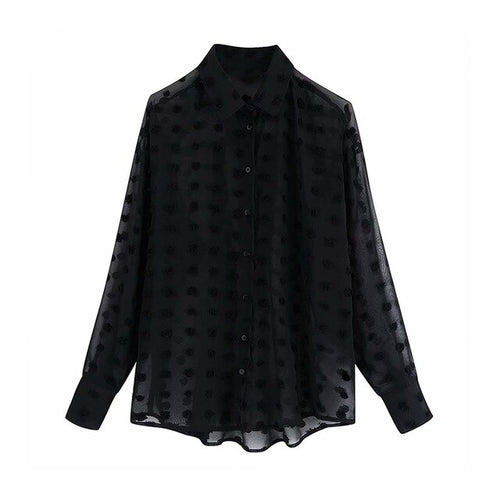 Stylish Polka Dot Embroidery Chiffon Blouse Women