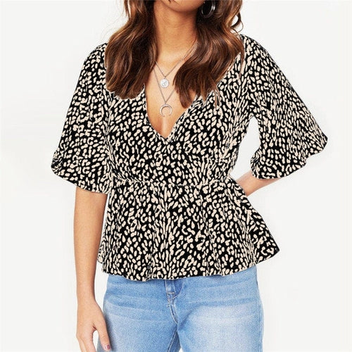 Chiffon Blouses Sexy Deep V neck Short