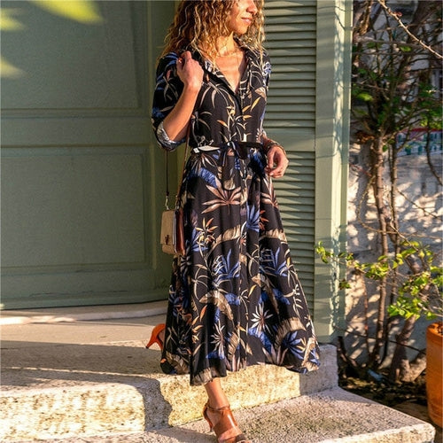 Long Dress Women Floral Print Boho Chiffon