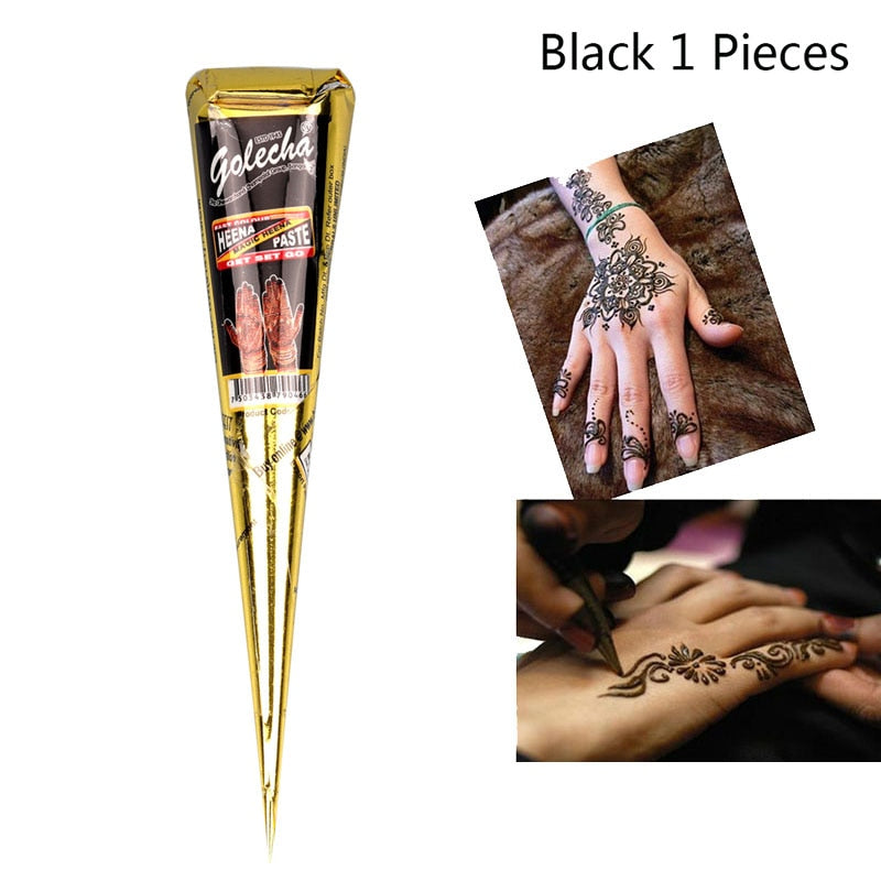 Black Brown Red White Henna Cones Indian Henna Tattoo Paste For Temporary Tattoo Body Art Sticker Mehndi Body Paint