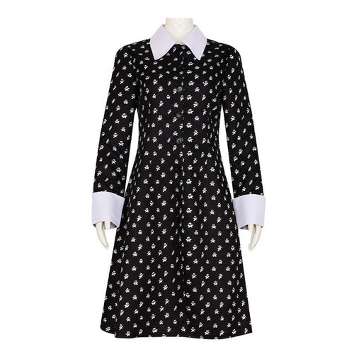 Wednesday Addams Cosplay Costume Women Adult Printing Black Dress