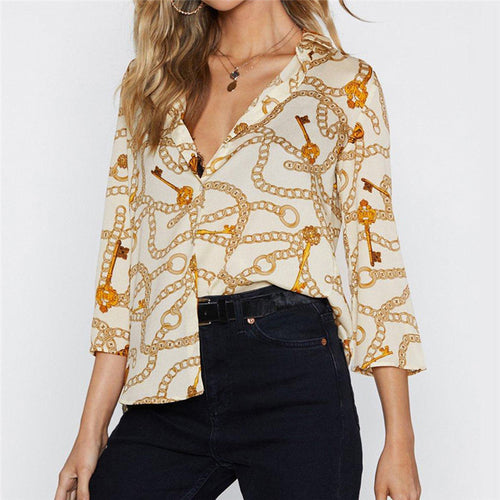 Women Blouses Chain Print Leisure Blouse