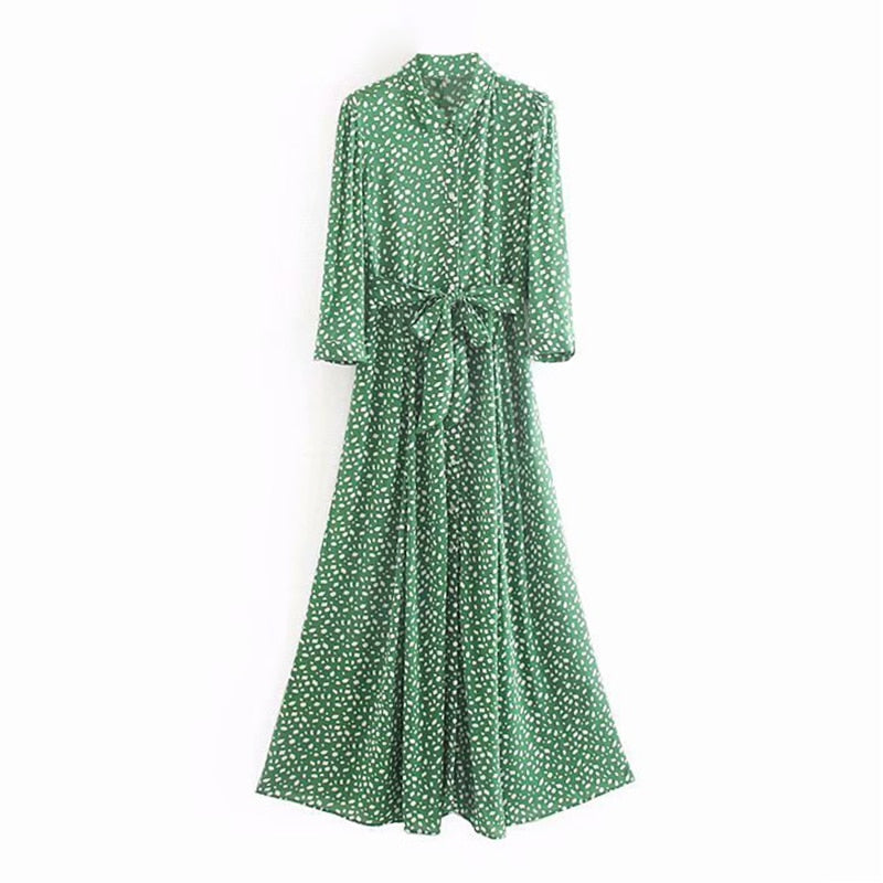 Women Casual Elegant Dot Print Long Shirt Dress