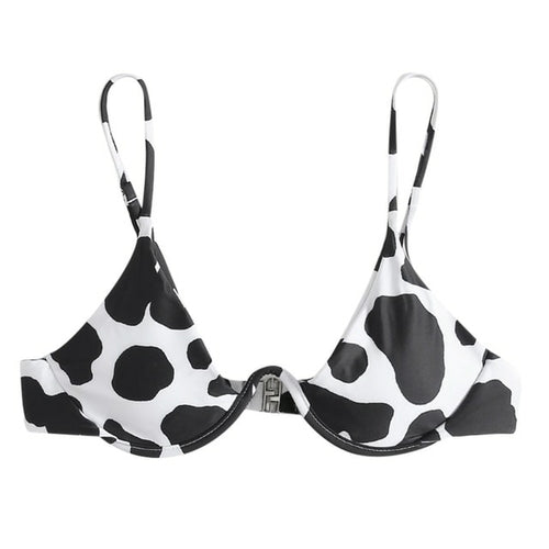 Women Cow Print Underwire Bikini Top Bandeau Bandage Bikini Push-up