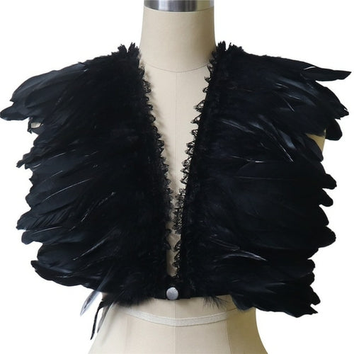 Women Feathers Nightclub Sexy Tank Top Gothic Punk Epaulette Burning