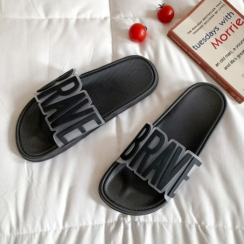 Women Slippers Letter Print Flat Bottom Non-slip Outdoor Beach Woman