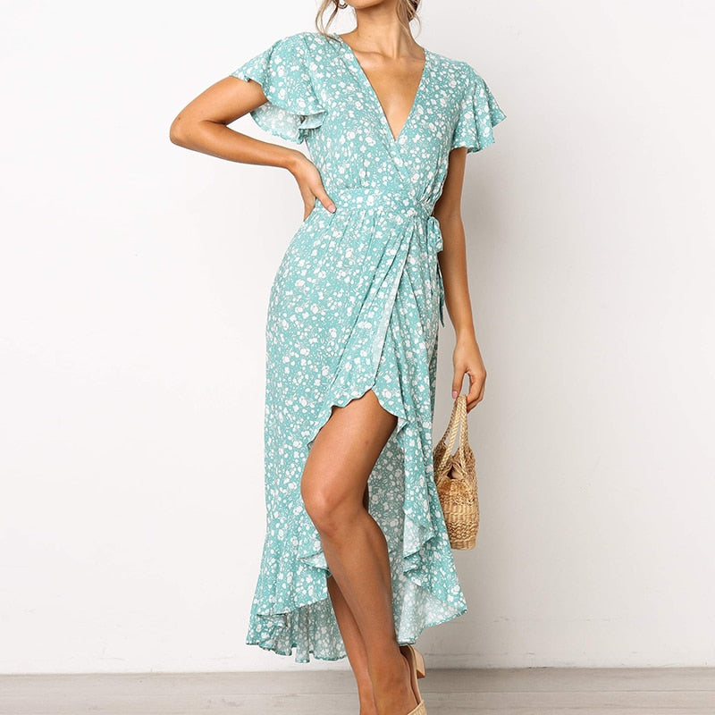 Women Dress Floral Print Long Beach Dress