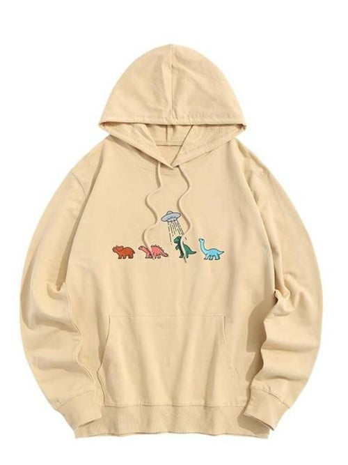 Men's Hoodies Streetwear Cartoon Dinosaur Print Hooded Hoodie