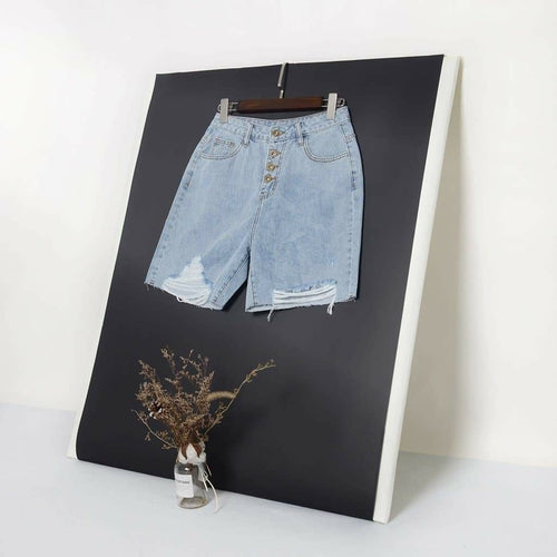 Distressed 4 Button Premium Denim Shorts