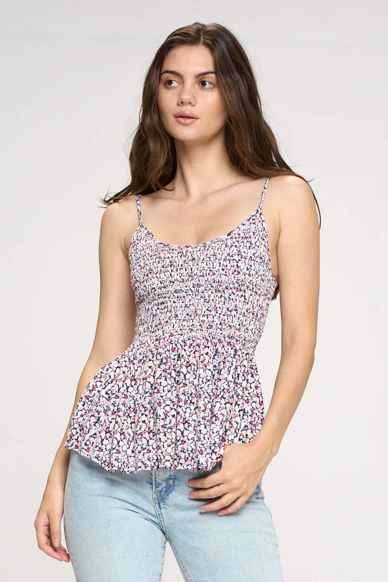 Cami Top Peplum Hem Ditsy Floral Top